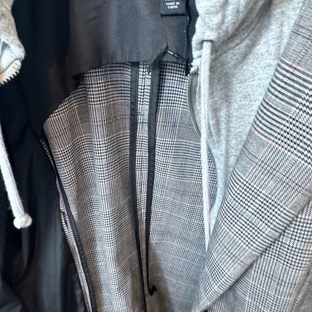 Cynthia Rowley Grey Plaid Blazer Jacket Hoodie Insert Layered Look XL - Picture 6 of 11